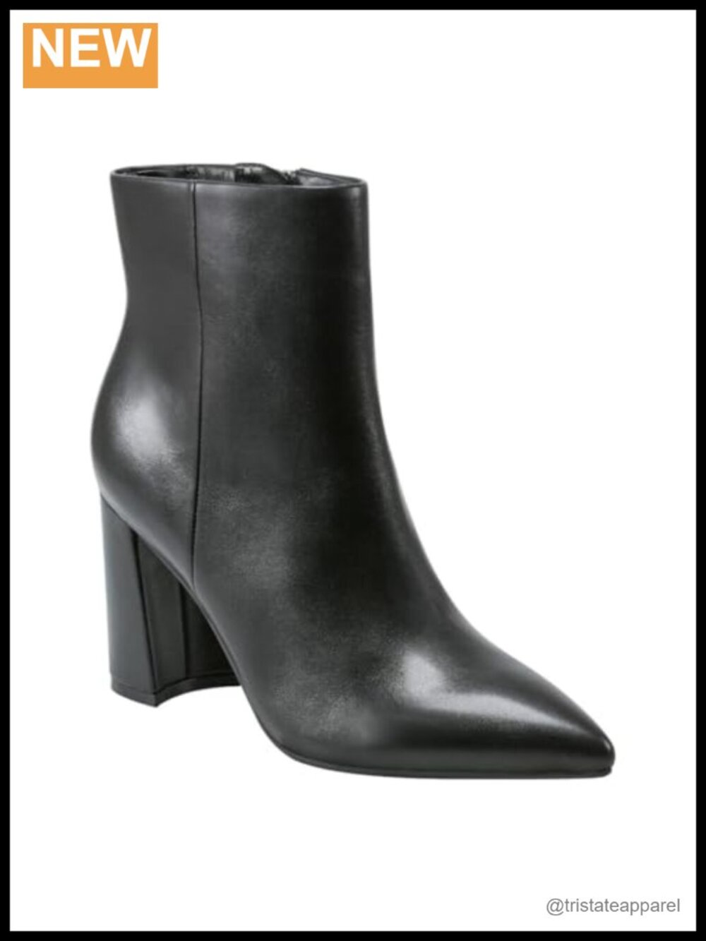 Leather Ankle Booties Block Heel Pointed Toe